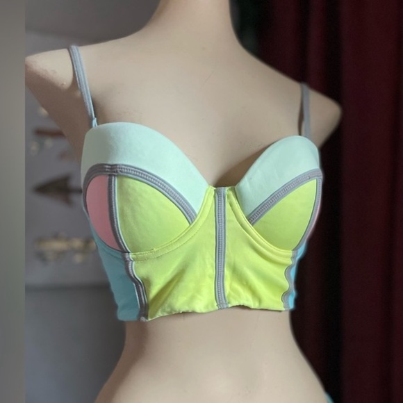 Maaji Lime Cubism Underwire Bustier Bikini molded cup lace up Top size small - Picture 4 of 10